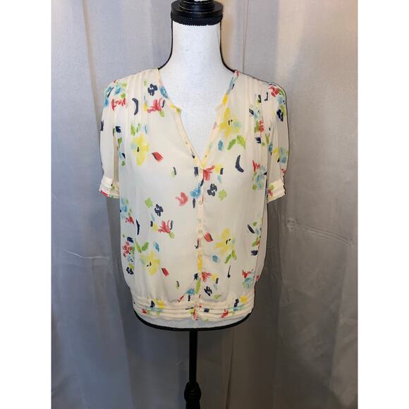 Pins and Needles Tops - Anthro Pins and Needles Sheer Floral Blouse Size Medium Pleated Shoulder Top